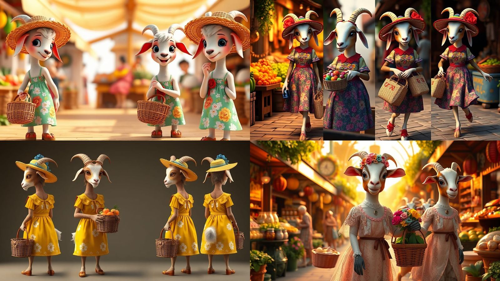 Goat Going to Market in Pixar Cartoon Style