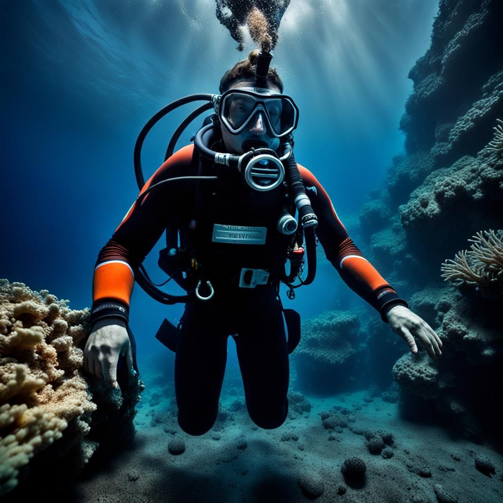 Hyperrealistic Diver in the Mariana Trench