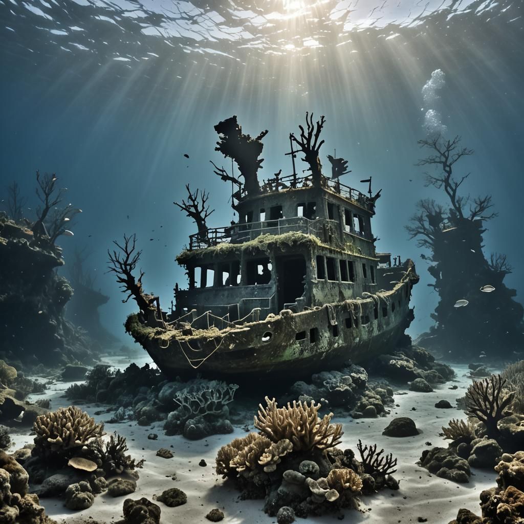 Underwater Shipwreck Concept Art in Deep Color