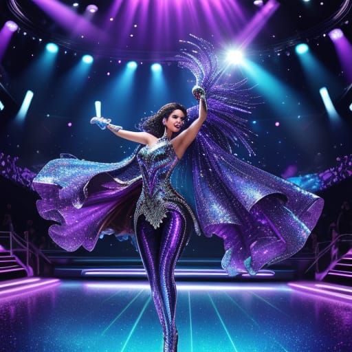 Vibrant Disco Goddess in a Whirlwind of Light and Color