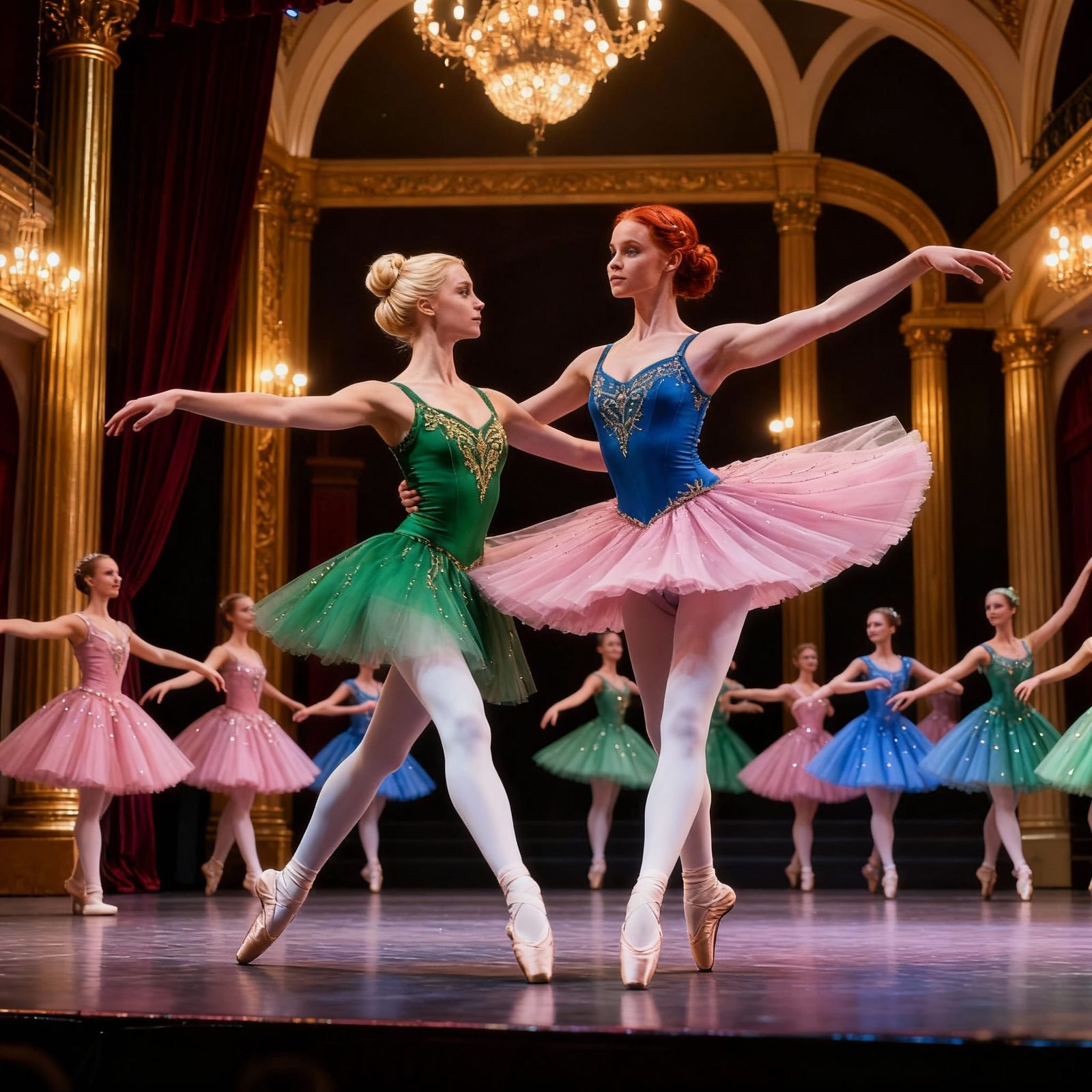 Two Ballerinas Dancing Together