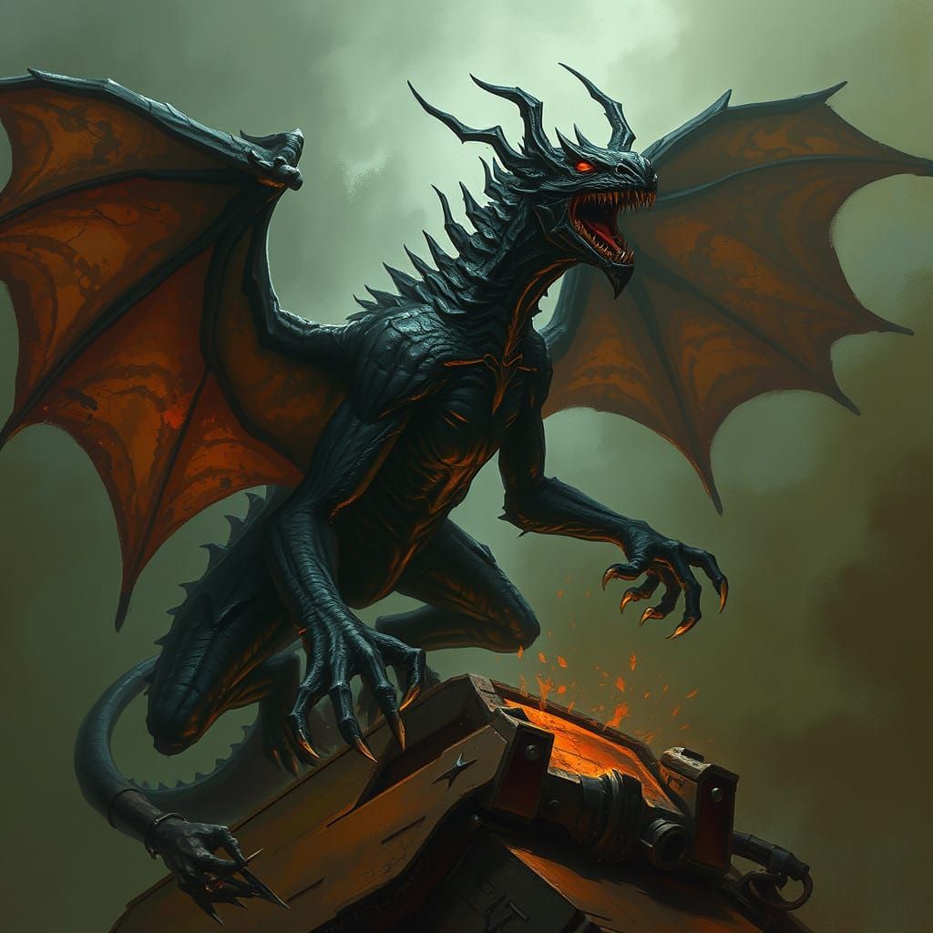 Basilisk Gargoyle Depicts Dark Fantasy