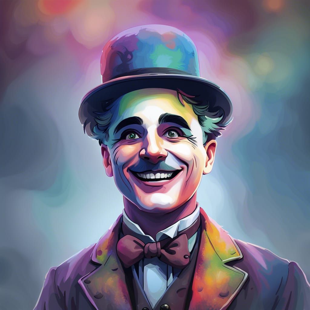 Colorful Anime-Style Charlie Chaplin Portrait
