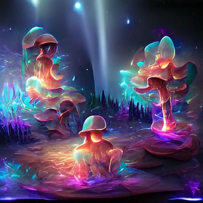 Luminous Mushroom Forest, Visionary Art Style