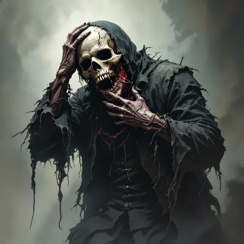 Terrifying Monster Ripping Face Off in Gothic Horror Style