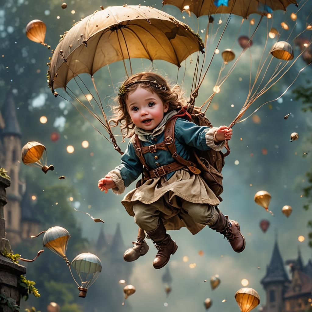 Baby Girl Skydiving: Hyperrealistic Maximalist Portrait