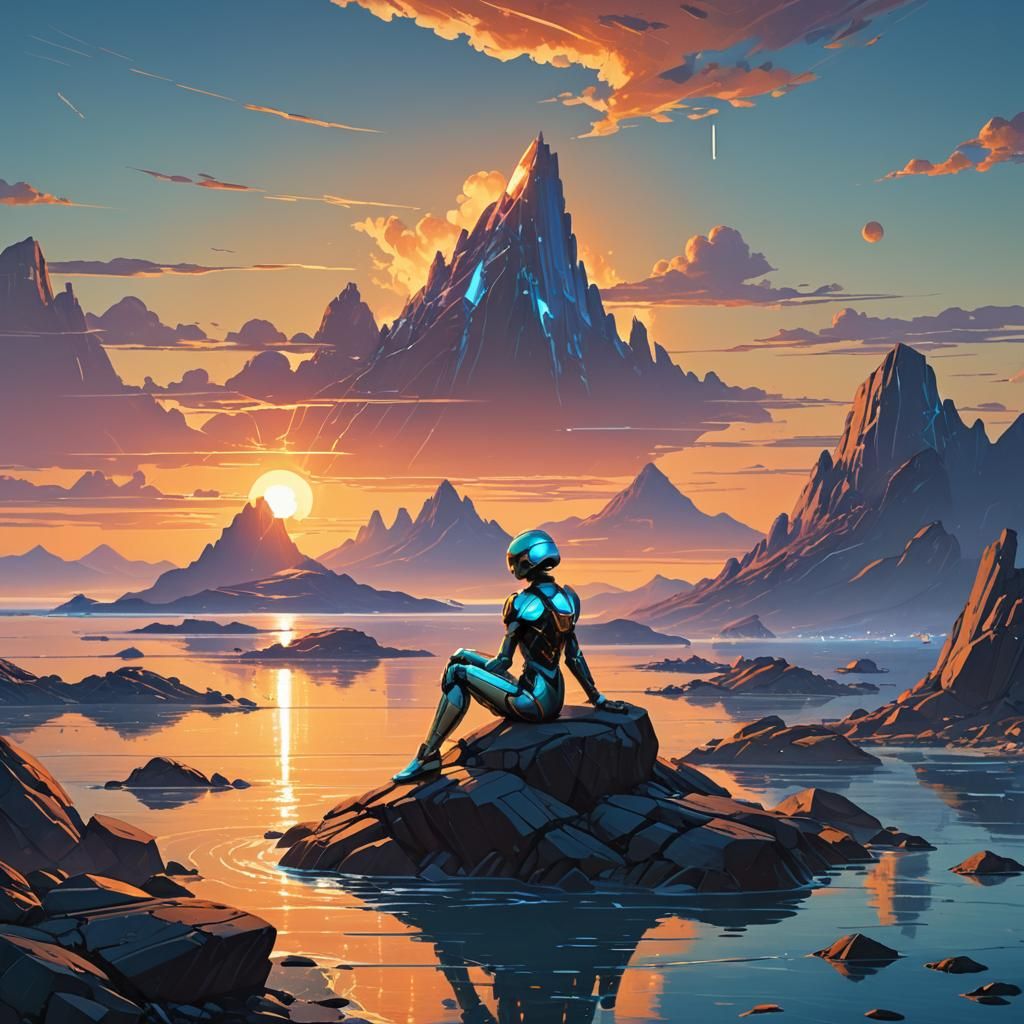 Futuristic Android at Sunset: Fantasy Concept Art