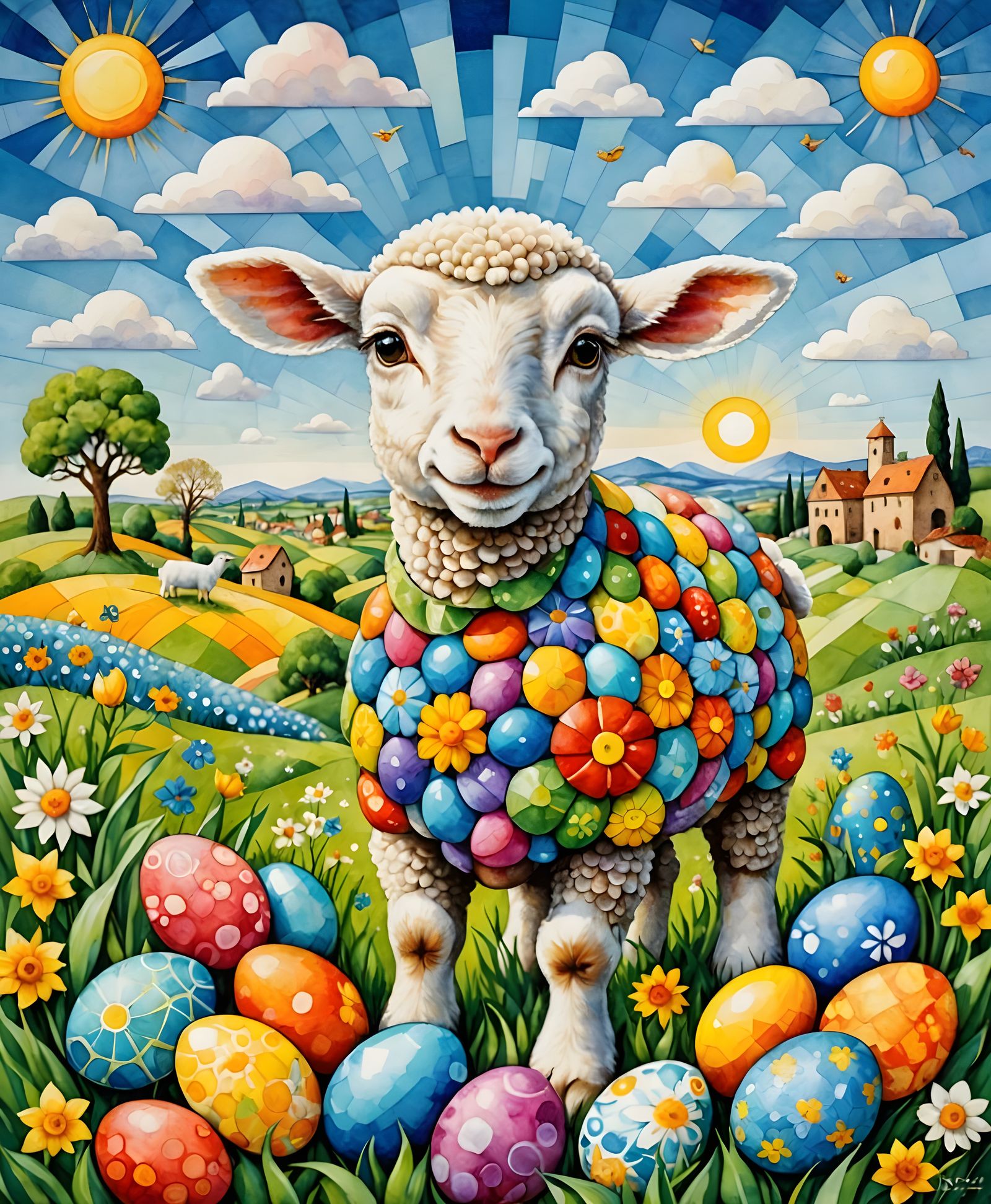 Easter Artwork in Vibrant Cubist Style