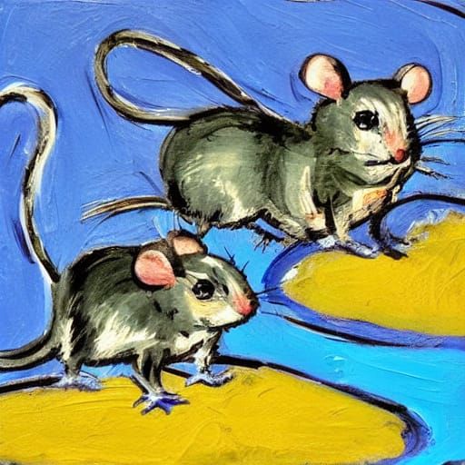 Blue Mice Deal in Expressionist Style