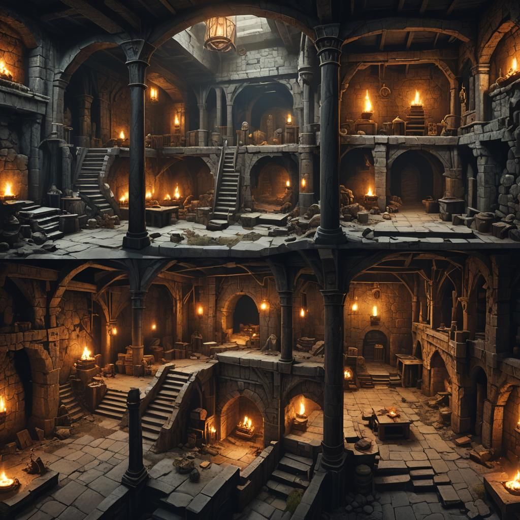 D&D Battle Map: Ancient Catacomb Hideout in Unreal Engine