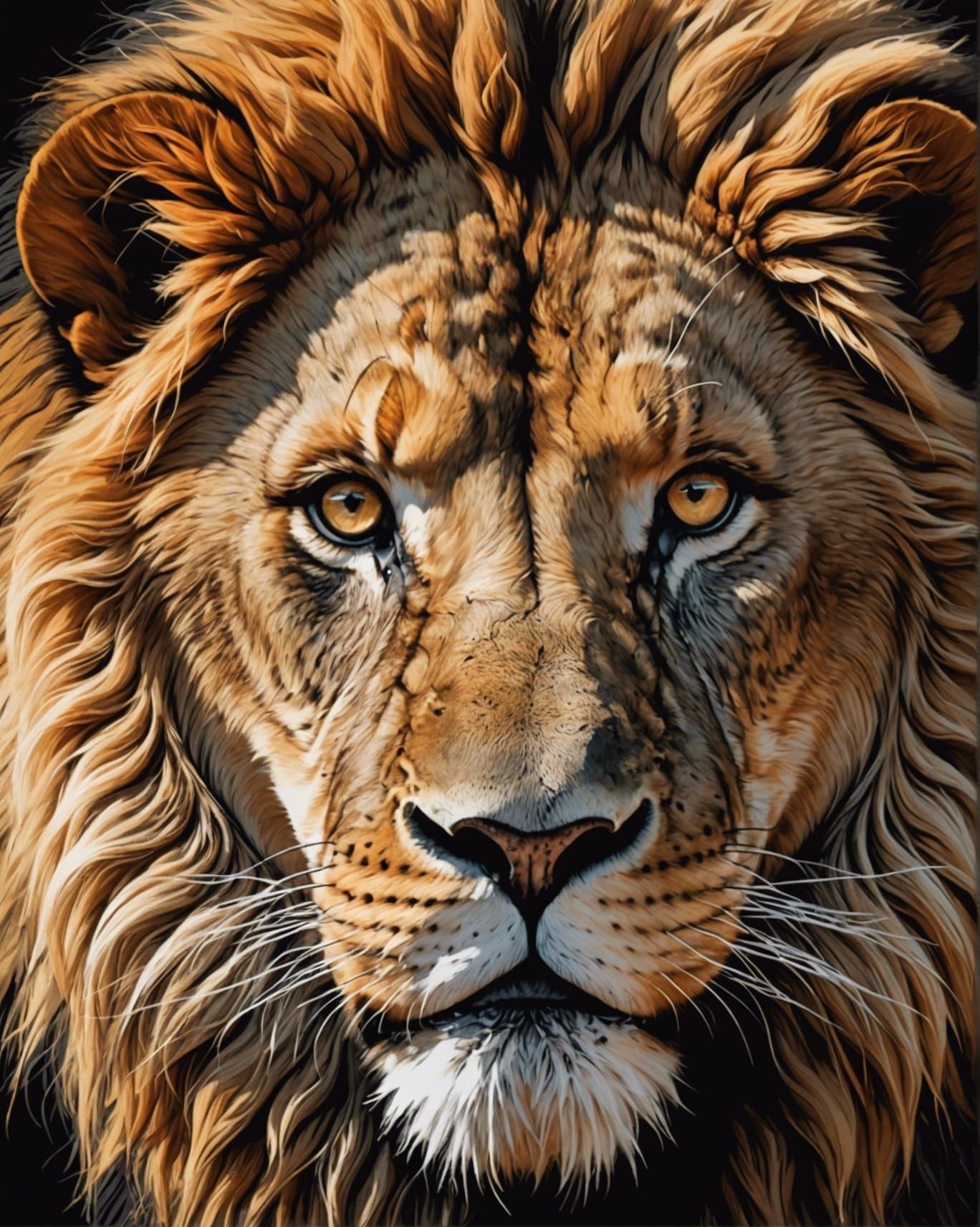 Half Human Half Lion Face Vector Illustration
