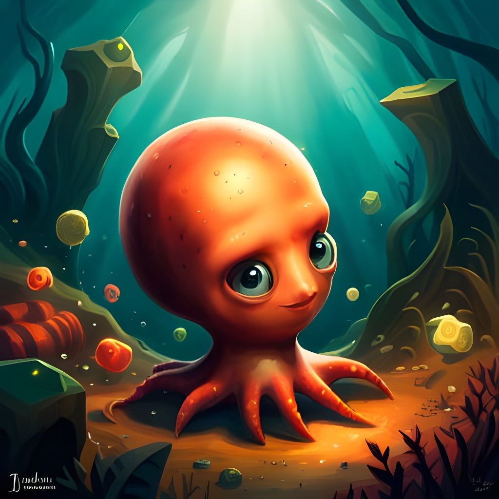 Steampunk Chibi Octopus in Ocean Reef Portrait