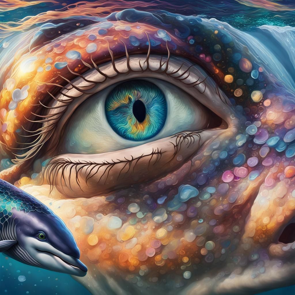 Whale with Mermaid Reflection, Hyperrealistic Digital Art