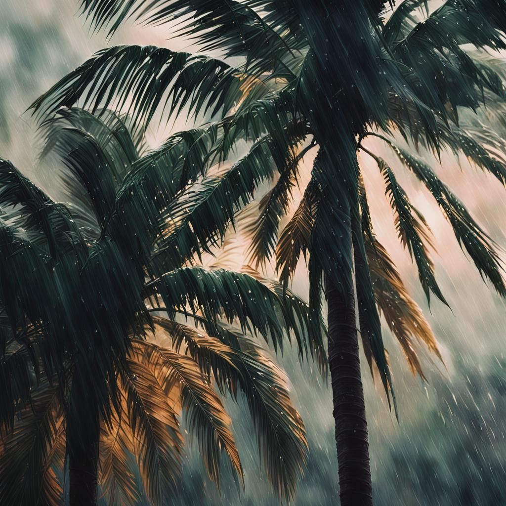Dramatic Rainstorm: Palm Trees in Cinematic Style