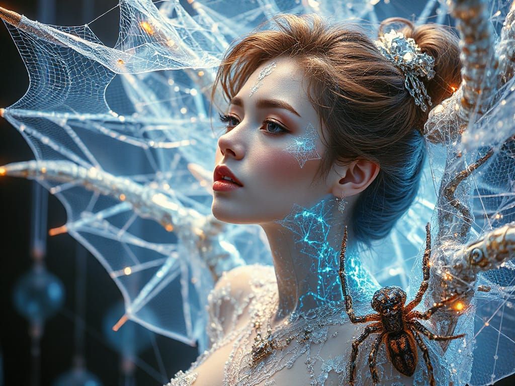 Ethereal Celestial Warrior in Cyber Mystical Style