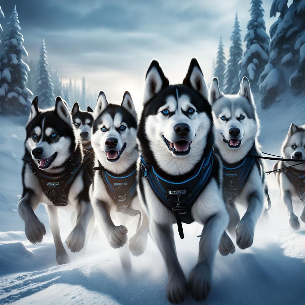 Dog Sled Race in Snowy Landscape