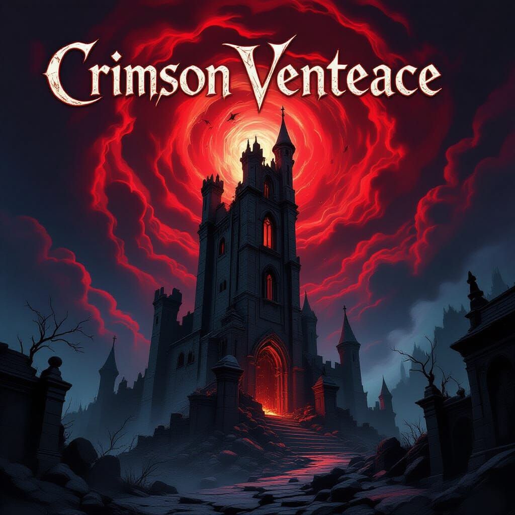 Crimson Vengeance: Gothic Book Cover with Mage Tower