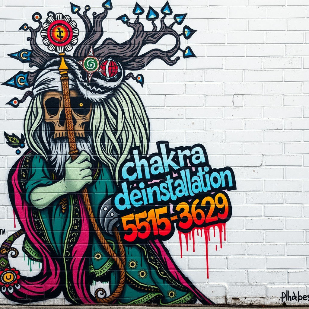 Colorful Graffiti Art of Forest Druid on Brick Wall