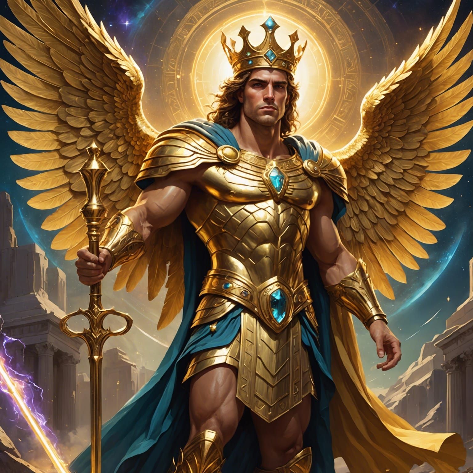 Cosmic Greek God Bestowing Celestial Energy