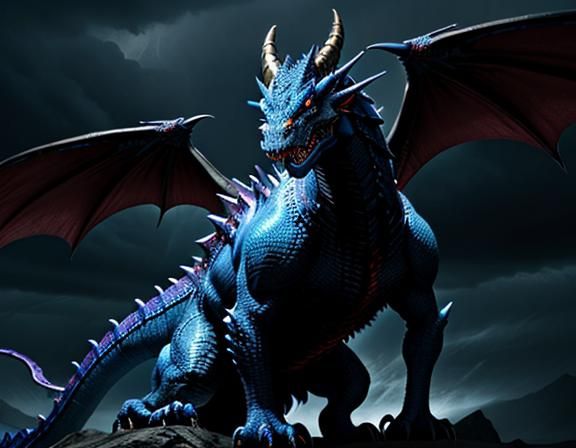 Sapphire Dragon Spewing Flames in Dark Fantasy Art