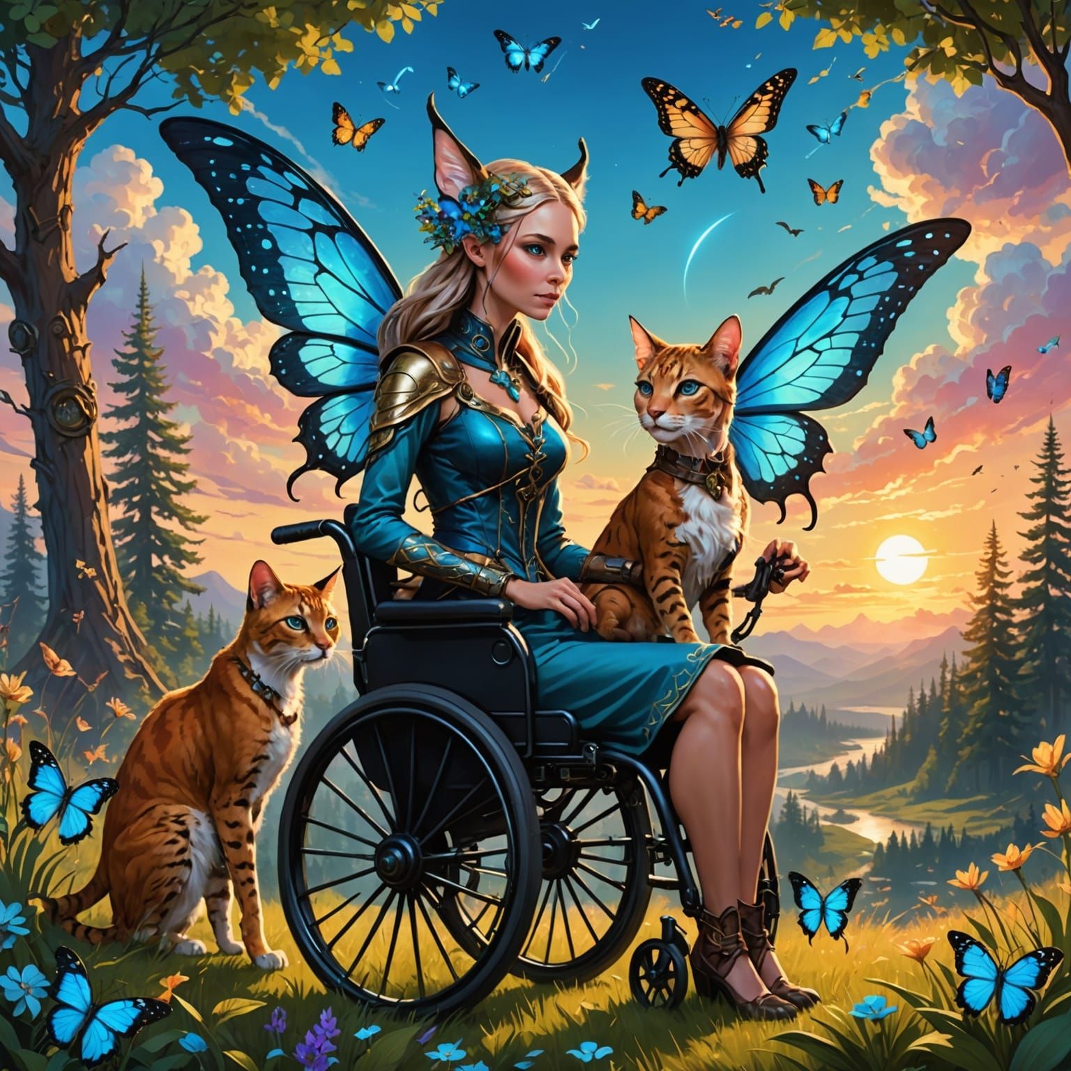 Elven Steampunk Friendship in Bioluminescent Grove