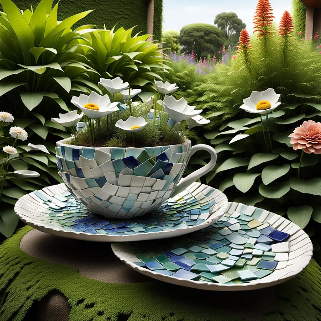 garden made of shattered pieces of ceramic