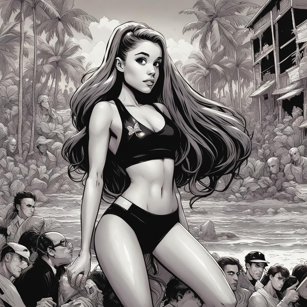 Ariana Grande in Black Bikini, Comic Book Art