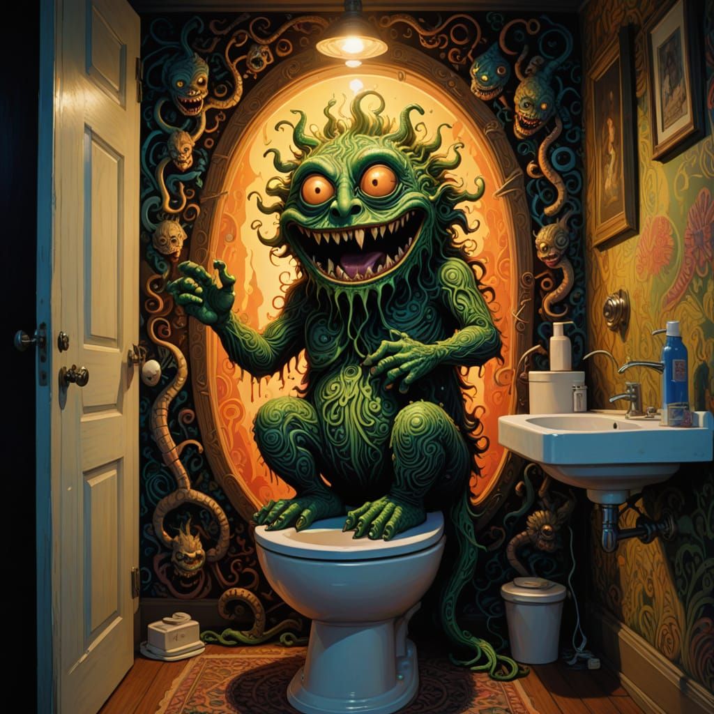 Psychedelic Toilet Monster Concept Art Masterpiece