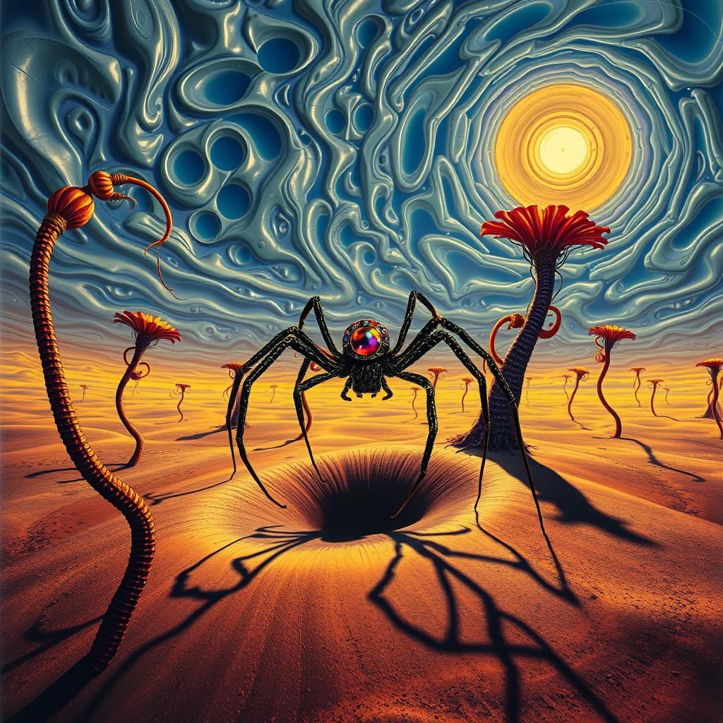 Surreal Landscape with Elastic Flora in Salvador Dali Style