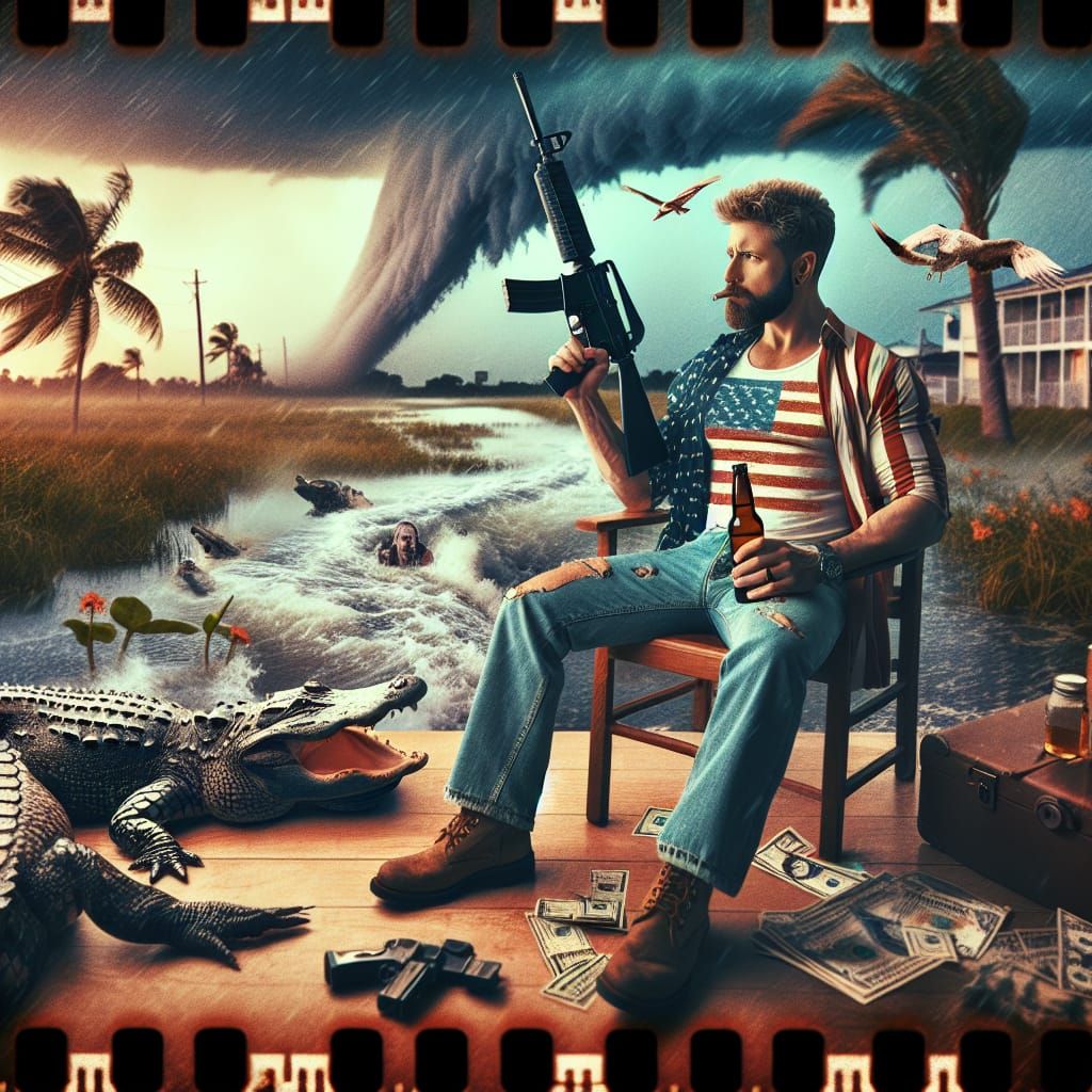 Florida man guns American Flag alligator hurricane beer