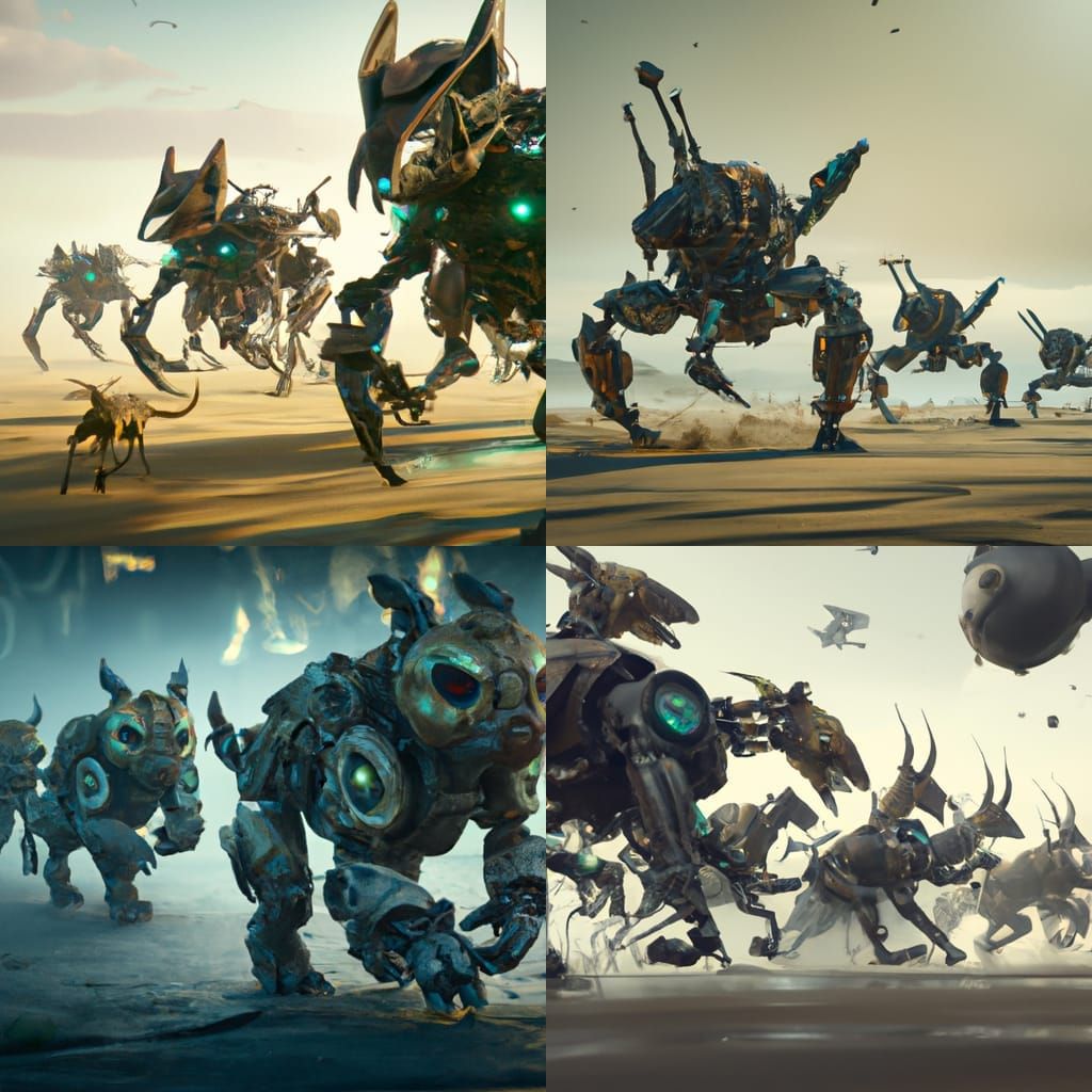Cyborg Animals Running: Dark Fantasy Concept Art