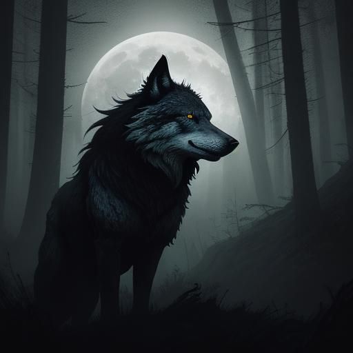 Wolf Man Howling at Moon in Dark Fantasy