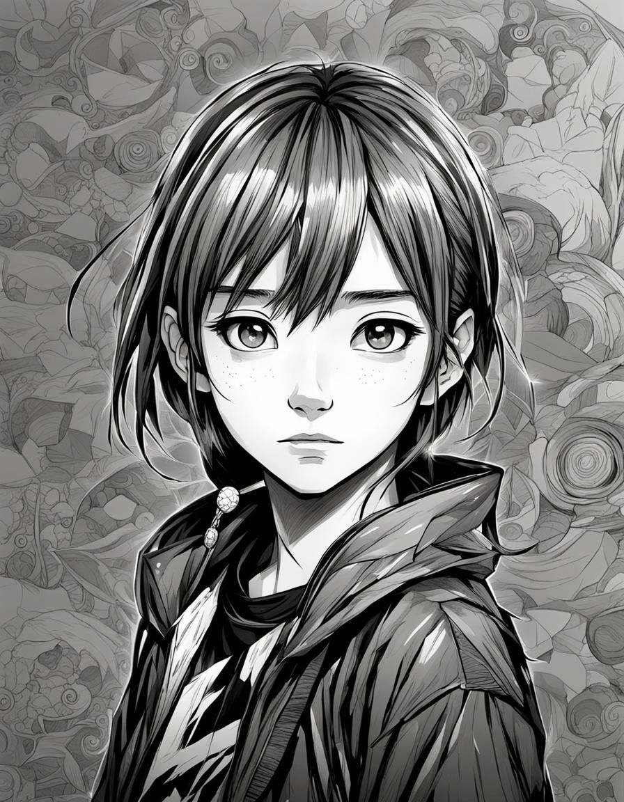 Classic Anime Manga Style Line Art Sketch