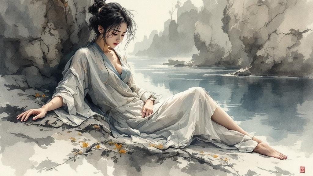 Atmospheric Watercolor Landscape with Serene Depth