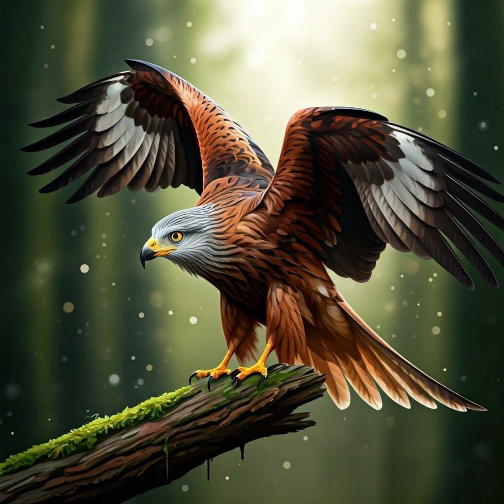 Majestic Red Kite Takes Flight on a Woodland Tree Branch