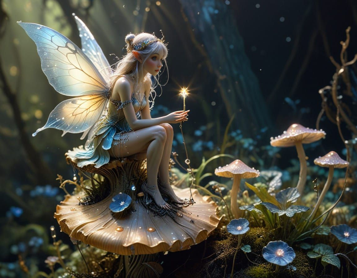 Whimsical Fairy in Enchanted Forest, Watercolor Illustration