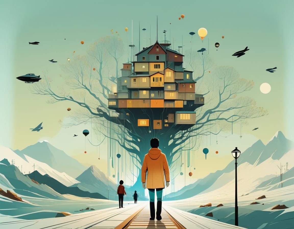 Surreal Homecoming Illustration in Mixed Styles