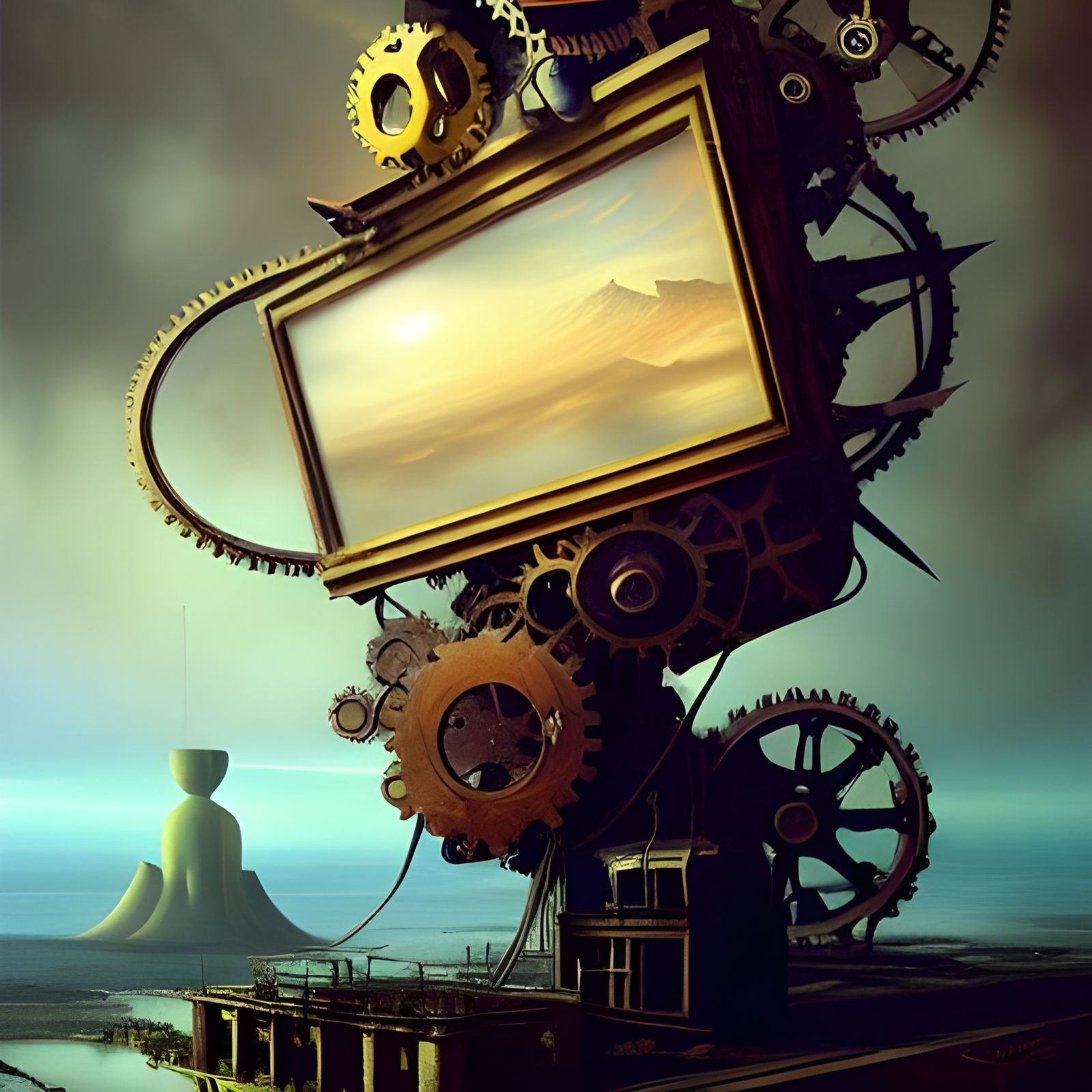 Surreal Steampunk Engine in Dali Style