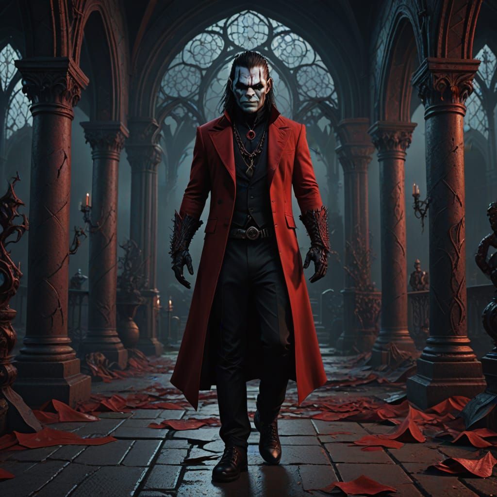 Gothic Jeff Hardy as a Red Vampire in a Fantastical Realm