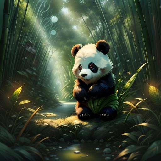 Panda in Bamboo Forest with Dynamic Lighting