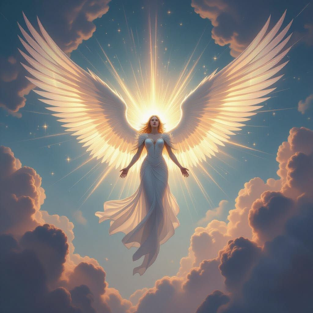 Shining Seraphim Descends Through Light Rays