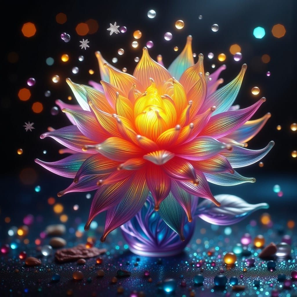 Glass Flower Explodes into Cosmic Star Fragments in Space