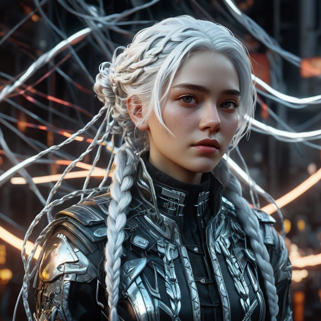 Surreal Woman with Silver Hair Sculptures