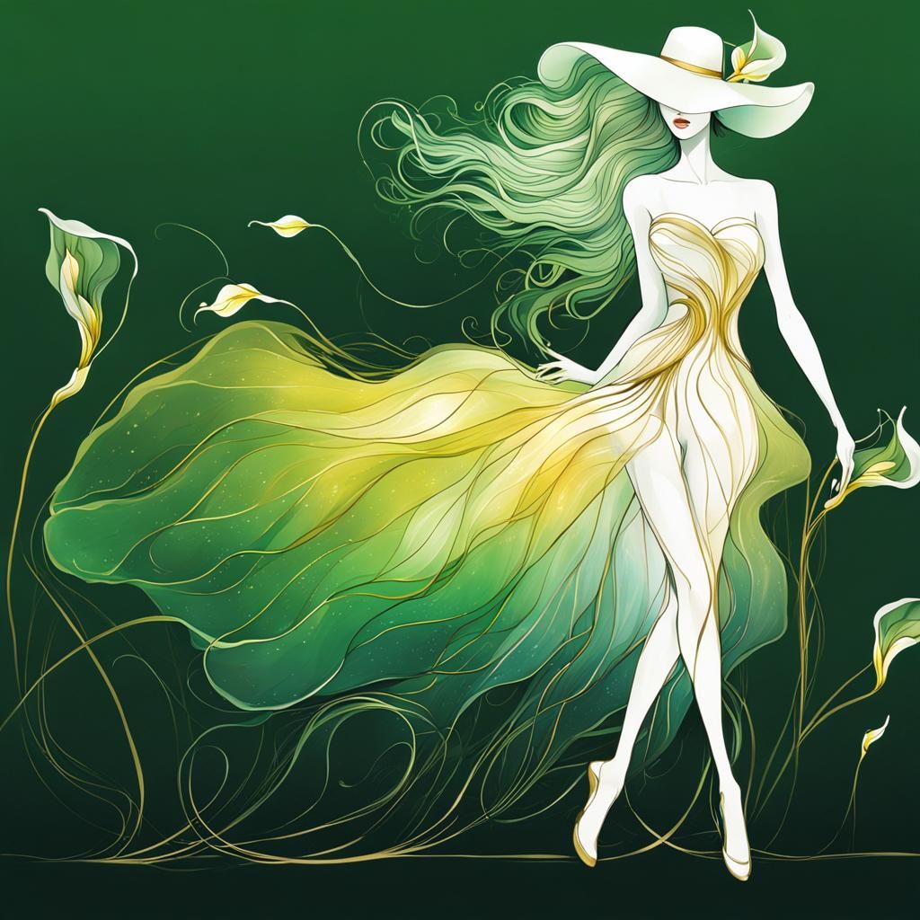 Woman in Calla Lily Dress, Alcoholic Ink Art