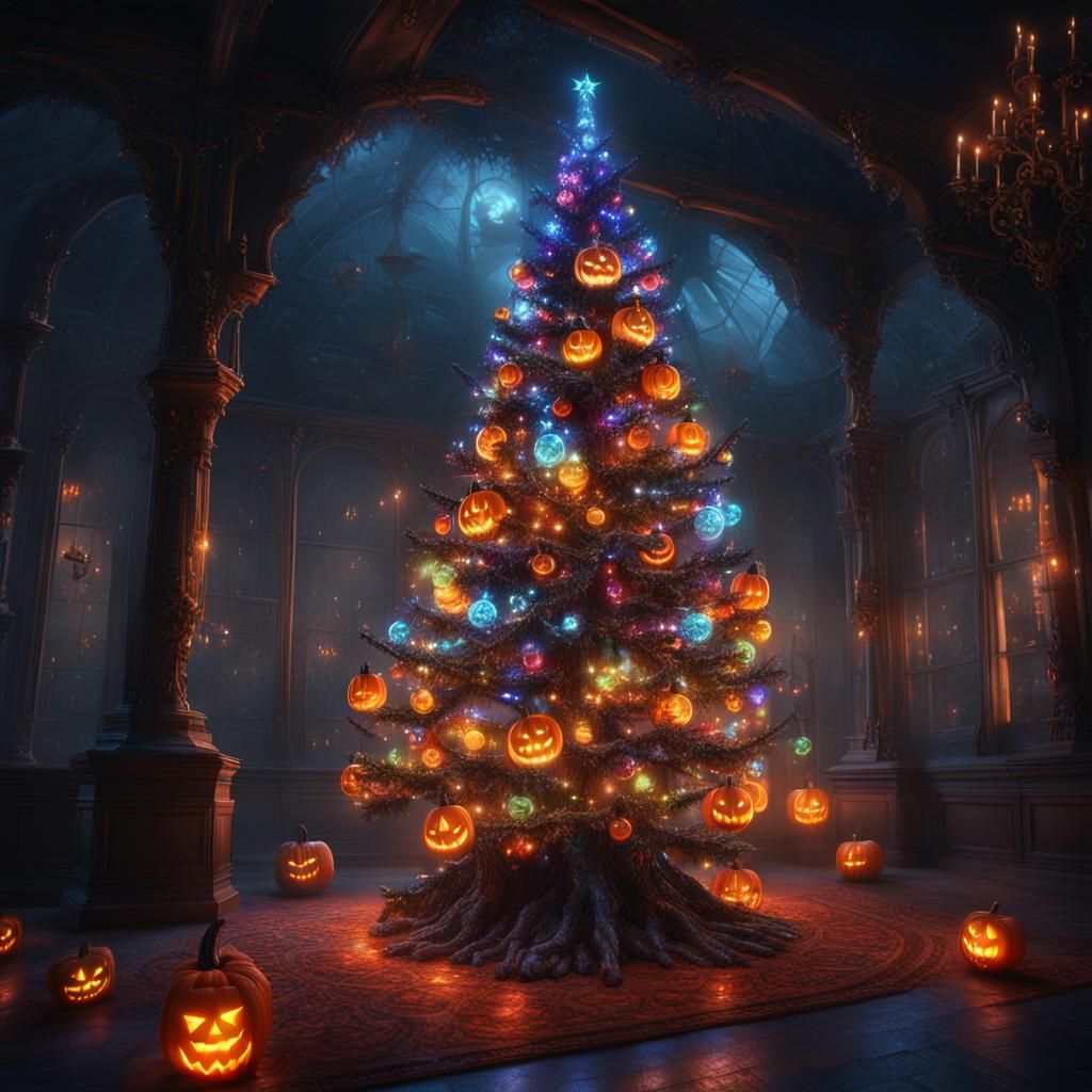 Glass Halloween Christmas Tree with Lights