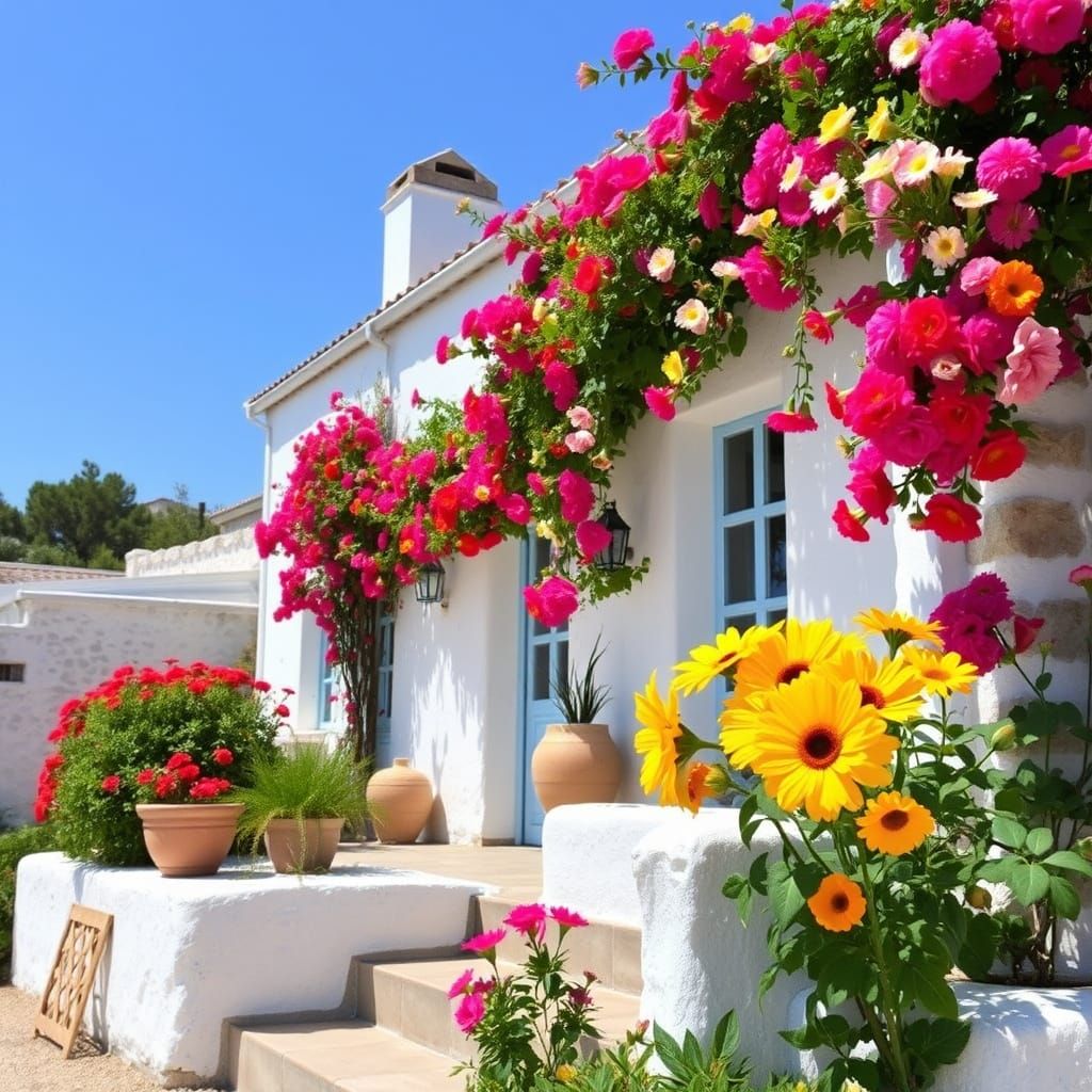 Floral Stone House in Impressionist Style