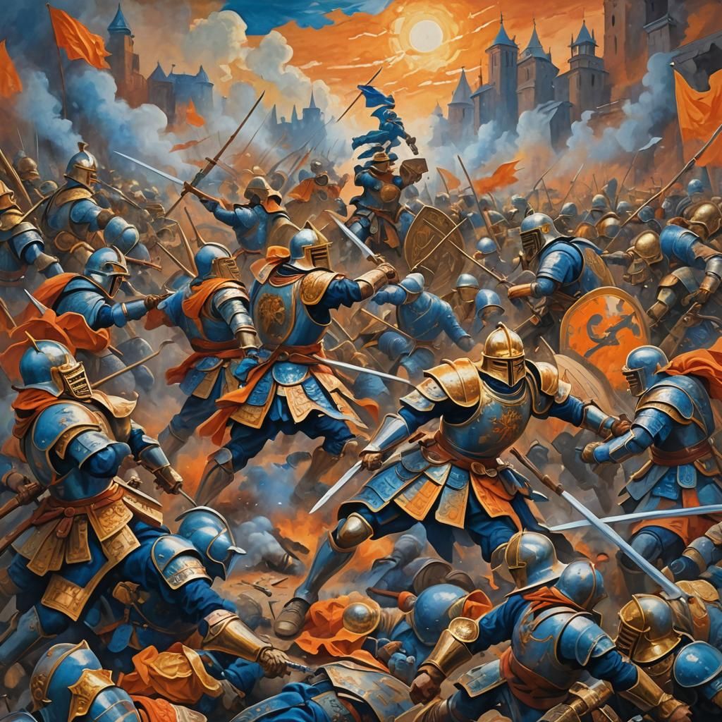 Epic Battle Scene as Impressionist Gouache Painting