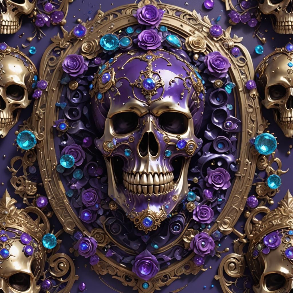 Jeweled Skull with Rosettes in Oil Painting Style