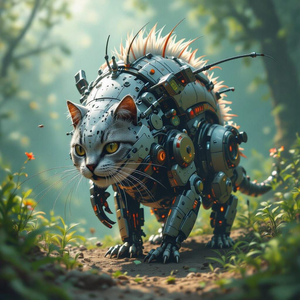 Feline-Human-Catfish Hybrid with Robotic Limbs