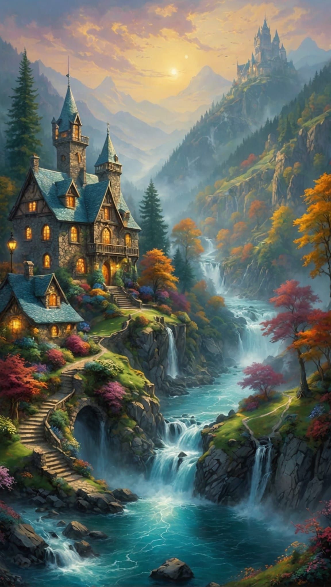 Ethereal Fantasy Scene with Flowing Mist